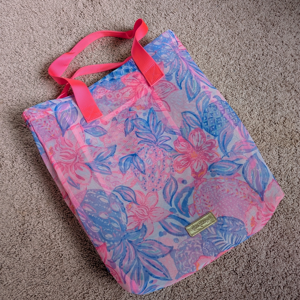 Lilly Pulitzer Coral Tropical Print Tote Bag
